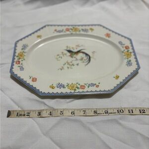 Vintage Floral Octagonal Platter with Bird Design